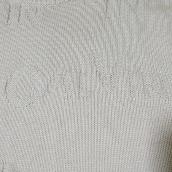 Calvin Klein Like New Men Wool Logo Sweater Size L Off White Crew Neck Pullover - Picture 13 of 14